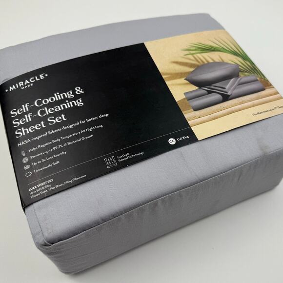 Miracle Made CAL KING Sheet Set SILVER GRAY Luxe Sateen Self-Cooling Cleaning - Picture 5 of 6
